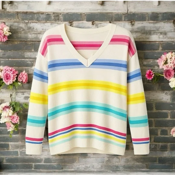 NWOT 🌸 Vibrant Whisper Cashmere by Brodie, V-Neck, Florescent and Pastel Colors - Picture 3 of 9